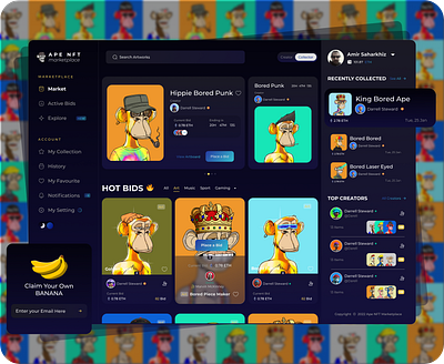 APE NFT Marketplace Dashboard | Dark Mode darkmode dashboard dotchallenge dotchallenge midschallenge nft ui uidesign