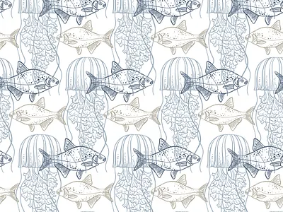 Pattern Design - Sea Creatures adobe draw adobe illustrator creature drawing fish illustration ink line art linear ocean pattern design sea vector