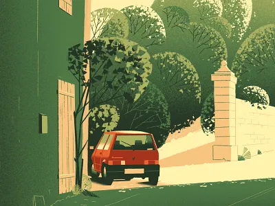 Old 500 500 car eyvind earle fiat foliage illustration italy leaves light old park plants portrait shadows trees vintage