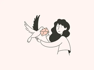 Messenger bird branding character girl illustration letter mail message note pink ui vector