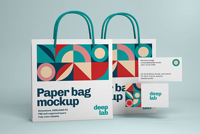 Paper Bag & Business Card Branding Mockup Set bag brand identity branding identity business card corporate design empty handle identity mockup package package mockup paper paper bag paper mockup shop simple stationery template