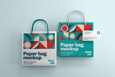 Paper Bag & Business Card Branding Mockup Set bag brand identity branding identity business card corporate design empty handle identity mockup package package mockup paper paper bag paper mockup shop stationery store template