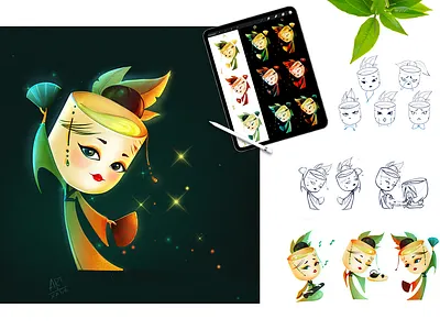 Character design. The Tea Lady branding character design flat illustration magic mysterious tea woman