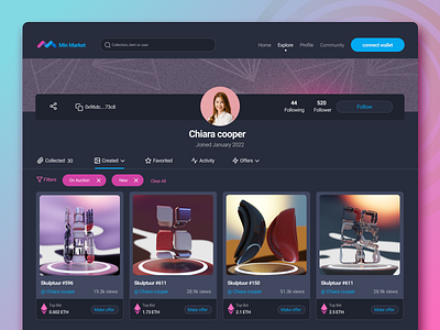 NFT Marketplace design dotchallenge metaverse midschallenge nft nft marketplace profile ui ui concept ui design user experience user interface ux design virtual reality vr wallet website design