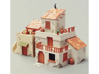 Lowpoly Mediterranean House mediterranean spanish stylized