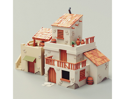 Lowpoly Mediterranean House mediterranean spanish stylized