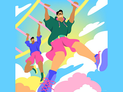 Hanging in There illustration man monkey bar playground sports