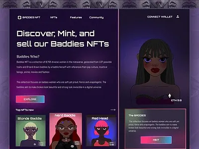 Baddies NFT marketplace 3d branding crypto cryptocurrency design ios nft produc design ui uiux