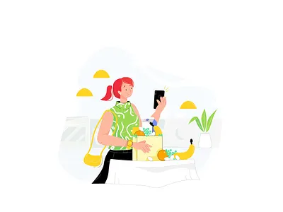Eat healthy food )) 2d banana character colour design eat flat food fruit girl happy illustration iphone kitchen phone plant shop time vector vegetables