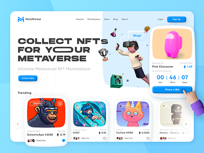 MetaMarket - NFT Marketplace claymorphism design dotchallenge glassmorphism midschallenge new trends nft nft marketplace ui ui trends uiux uiuxdesign userinterface