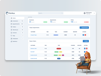 Foinikas App admin panel app appointments cms customers design landing page logo money ui ux web