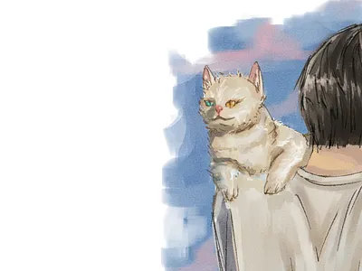 Cat with hooman cats drawing illustration