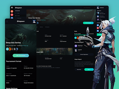 Bitspawn - Competitive Gaming Platform Tournament System bracket clean csgo design esport esports flat gaming ladders league of legends marketplace match nft tournament ui ux valorant website