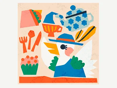 Friends Feast - Duck cute design duck fantasy flat food illustration midcentury modern retro thanksgiving vintage