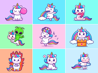 Cute baby unicorn🦄🎈🌈🌻 alien angry animal baby balloon character cloud cute dancing fairytale heart horse icon illustration logo rainbow sky unicorn