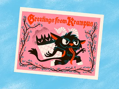 Rude Pets Club Christmas - Greetings From Krampus christmas cute design fantasy flat greeting cards illustration krampus merch design midcentury modern product design retro