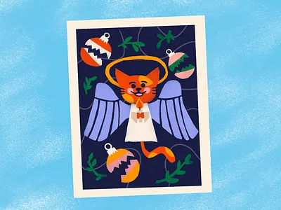 Rude Pets Club Christmas - Herald of Broken Ornaments cat christmas cute design flat illustration merch design midcentury modern product design retro vintage