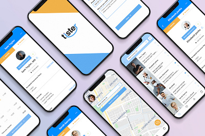 Dentist search app - Tister App app button cards dailyui dentist design figma medical pattern prototype search searchbar ui us