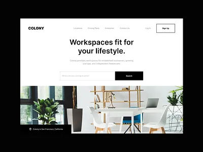 Colony Hero Section concept coworking exploration header hero minimal ui user interface web design website design workspaces