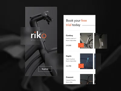 Riko Electric App app bicycle bike book branding colors concept design e commerce eco ecommerce electric logo mobile online shop online store rent shopping cart ui ux
