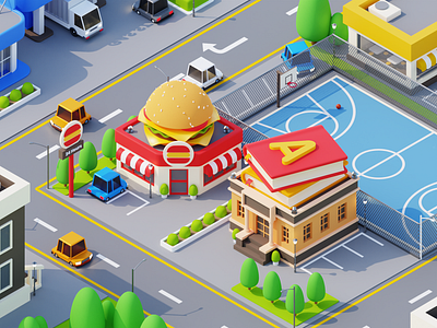 3D Isometric City 3d 3d illustration blender building car cartoon city city scape cycles day eevee geometric illustration isometric low poly night render town