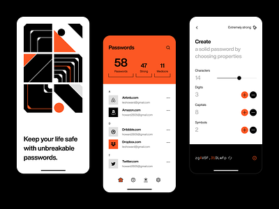 Digital security app: mobile design, mobile app app app design application digital security generator interface mobile mobile app mobile app design mobile ui password security visual identity