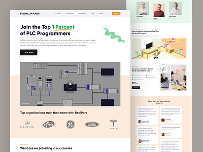 RealPars Homapage colorful courses education landing page learning minimal online education plc programme redesign website website design