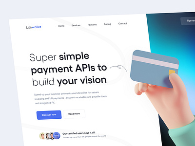 Litewallet - Fintech Landing page 3d animation app app ui application banking branding card design finance fintech flat graphic design hero illustration landing landing page minimal ui website