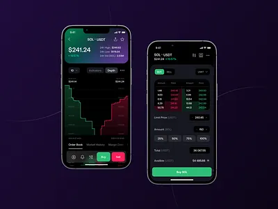 Crypto App app buy crypto cryptocurrency dark graph interaction minimal order price sell solana trading ui ux wallet