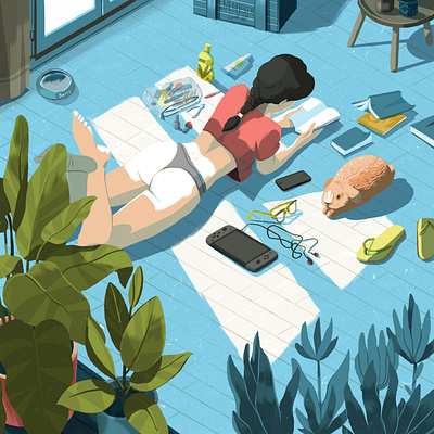 Life & Covid #1 chill covid drawing illustration living room lockdown photoshop procreate reading sun sunbath