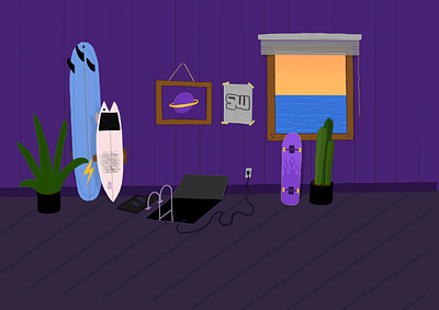 Sea room illustration sea surf