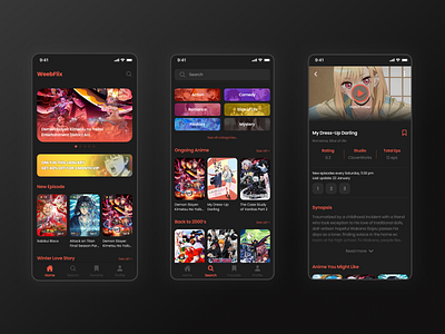 Anime Streaming Platform - Mobile App UI Design anime app anime streaming anime streaming platform design mobiledesign netflix ui ui design uidesign uiux uiux design