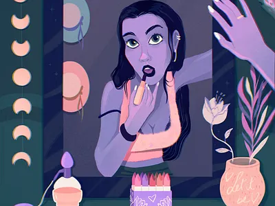 Killer Glam drawing girl illustration lipstick mirror moon perfume plants pop procreate sexy women