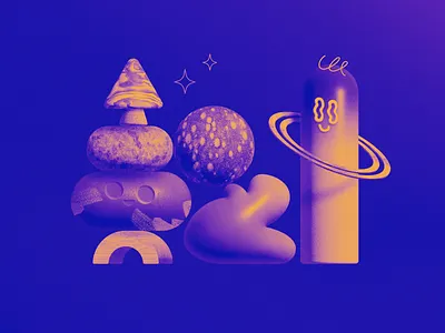 Them crooked sculptures 3d blocks character duotone experiment illustration patswerk pattern shapes texture vector