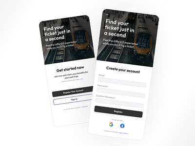 Train Ticket Booking App Register Screen app application booking branding design graphic design illustration login mobile onboarding register signin signup train ui user ux