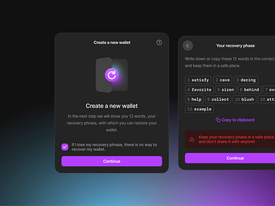 Create new crypto wallet blue crypto dark dashbaord glow illustration onboarding purple safe wallet web