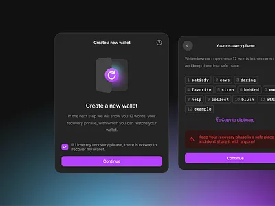 Create new crypto wallet blue crypto dark dashbaord glow illustration onboarding purple safe wallet web