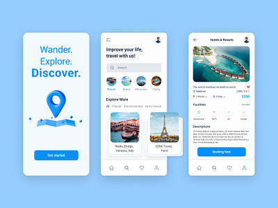 Travel App Design agency app android app app ui application booking clean design design app landing page mobile app resort screens service app totel touirm tour app tourist travel trip vacation