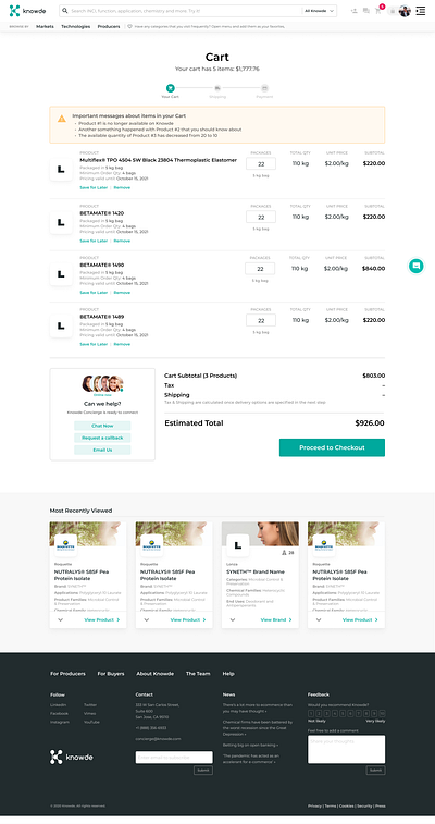 Knowde B2B Ecommerce b2b cart chemicals design ecommerce figma knowde ui ux