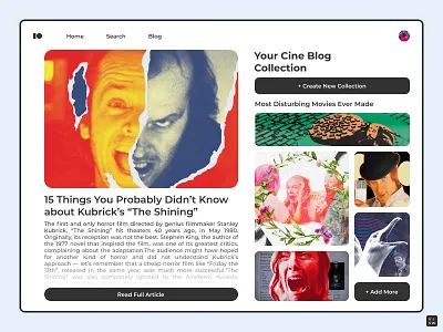 Cinemaah - A cinema blog website mockup article blog blogs cine blog cinema design film films kubrick midsommar minimal movie movie blog movies news stanley kubrick the shining ui web website