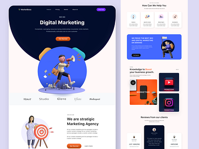 Digital Marketing Agency Website Landing Page 3d agency business creativewok design designconcept designidea designinspiration digitalagency hero illustration landingpage minimal servicss uiuxdesigner webdesign websitedesign websites webuiux