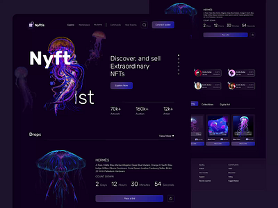 Nyftis NFT Marketplace 2022 trends blockchain crypto defi dogecoin eth landing page marketplace motion nft nft collection nft design nft marketplace ui uiux unique design web3 web3.0 webdesign