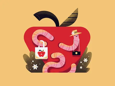 The early bird… apple character travel worm