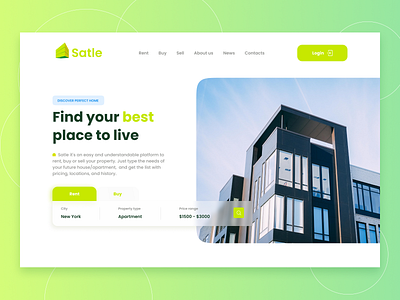 Satle - Real Estate Website agent app colors design gradient green home house landing mobile design page platform property real estate rent ui ux web design website yellow