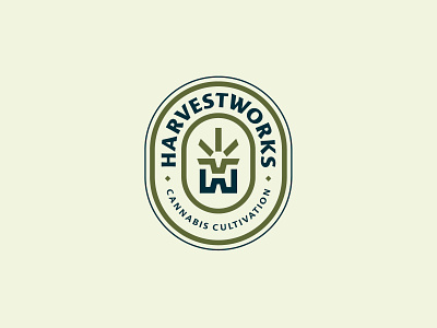 HarvestWorks cannabis leaf logo monogram