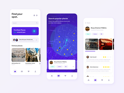 Spots & Map - Mobile UI Design 2d adobe xd app app design application design graphic design localisation map mobile mobile ui places ui ui design