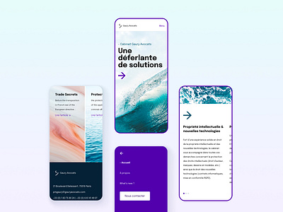 Website Cabinet Gaury Avocats - Mobile app branding figma gradient lawyer mobile mobile design mockup purple ui design universe ux design waves web design website