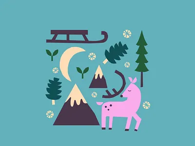 Deer Mountain Illustration and Pattern cabin camping cherbear creative deer hiking illustration mountain patterm scandinavian sled snow winter