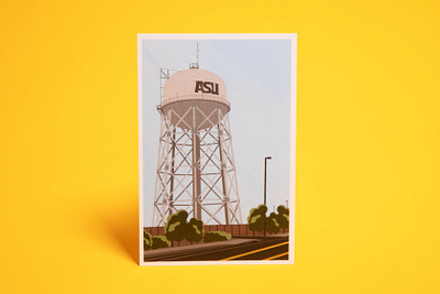 Post Card Illustration #2 architecture arizona arizona state university asu campus flat graphic design holiday holiday card illustration illustrator poly polytechnic post card president print tempe water water tower