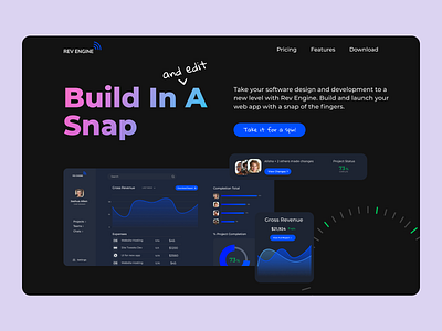 Rev Engine Redesign clean ui dark mode dark ui design minimal ui website